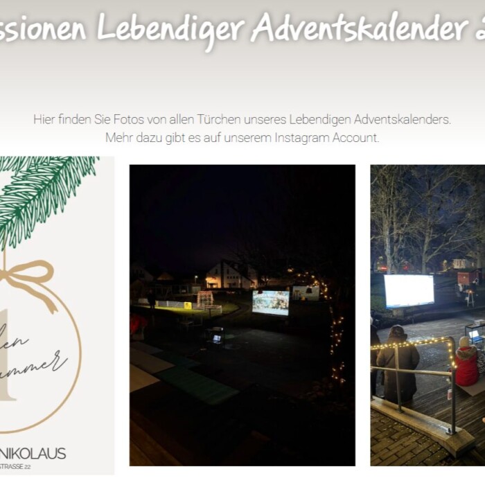 Zu sehen ist Webseite des Lebendigen Adventskalender 2025